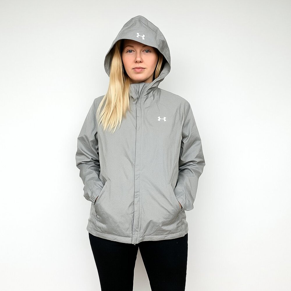 Under Armour Overlook Storm Jacket Hooded Windbreaker Gray Small #A1406